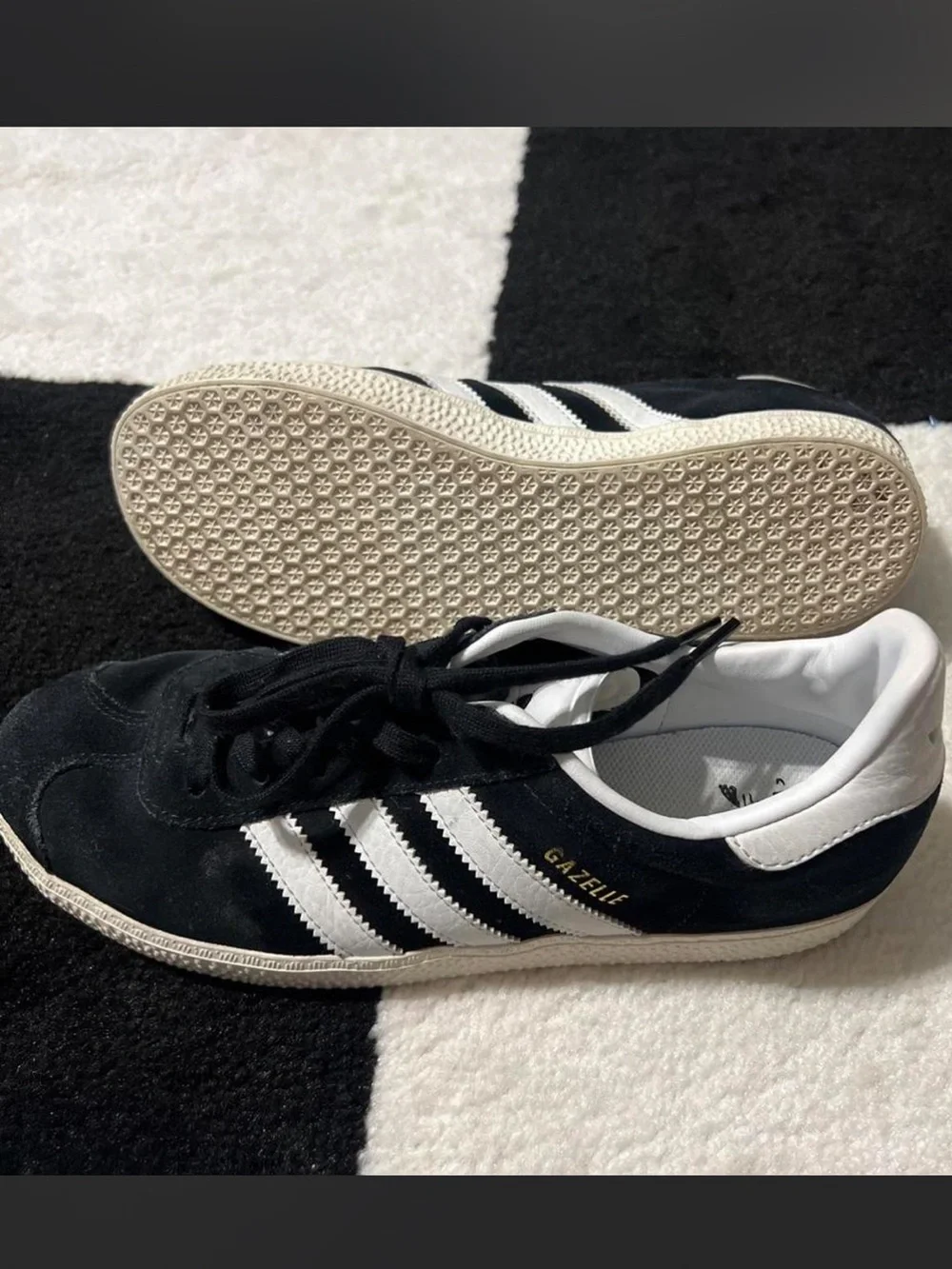 Kids Adidas Gazelle Black Suede Sneakers with White Leather Stripes